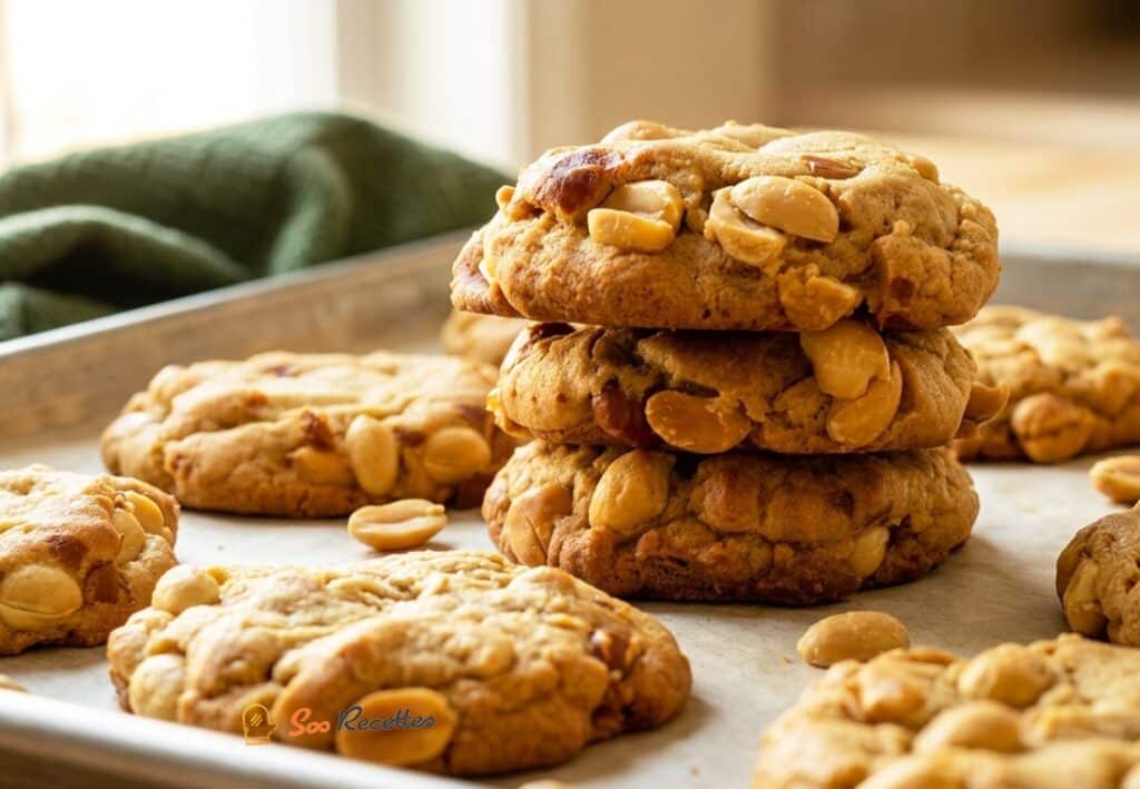 Biscuits à l'arachide maison dorés et croquants, enrobés de cacahuètes concassées, posés sur une grille de refroidissement
