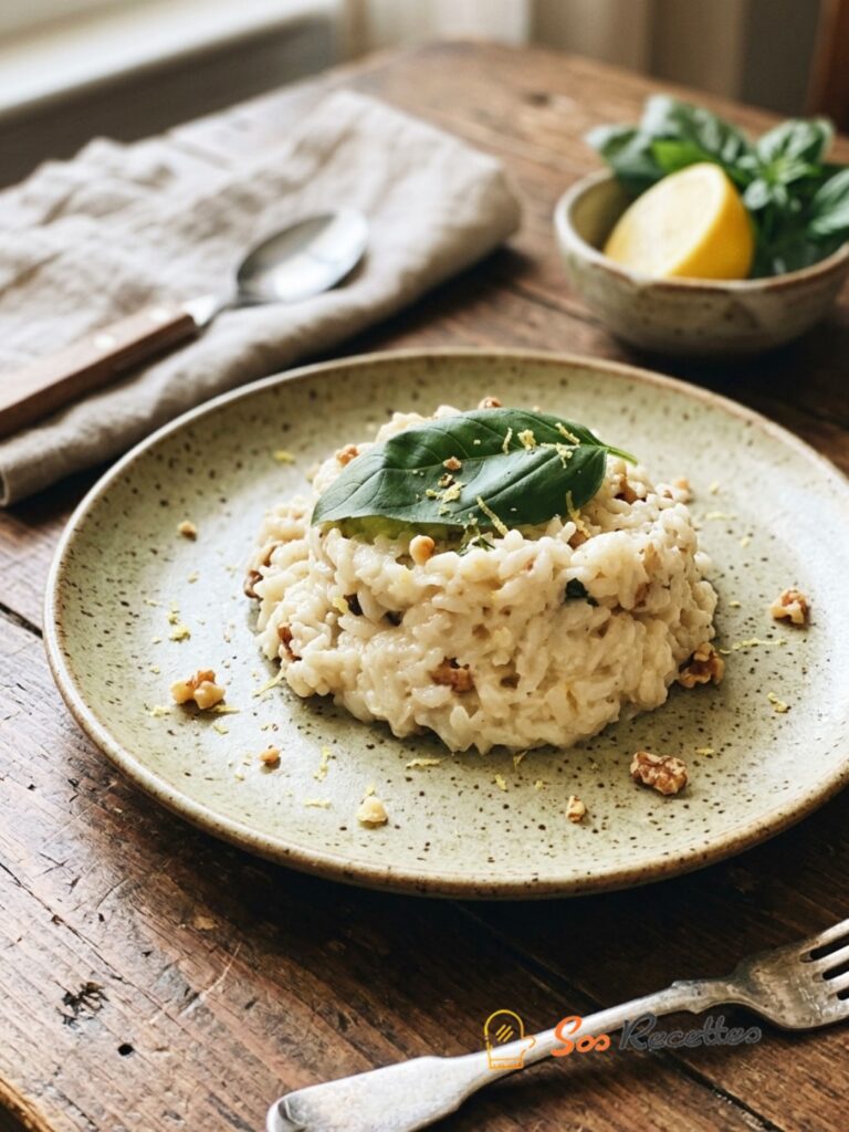 Risotto rafraîchissant au citron, basilic & noix