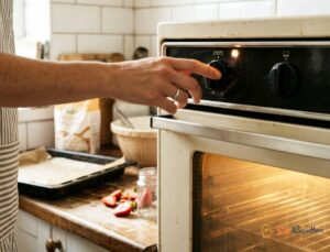 Préchauffer le four à 210°C – cuisson de la pizza choco-fraise