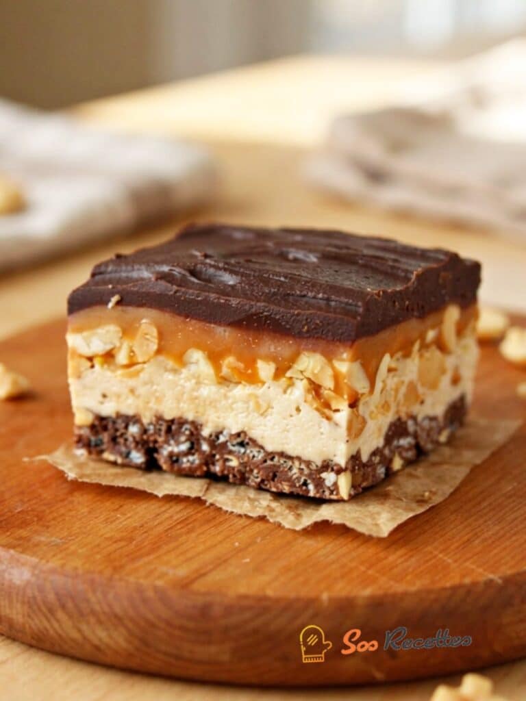 Dessert maison chocolat caramel coupé montrant les différentes couches gourmandes