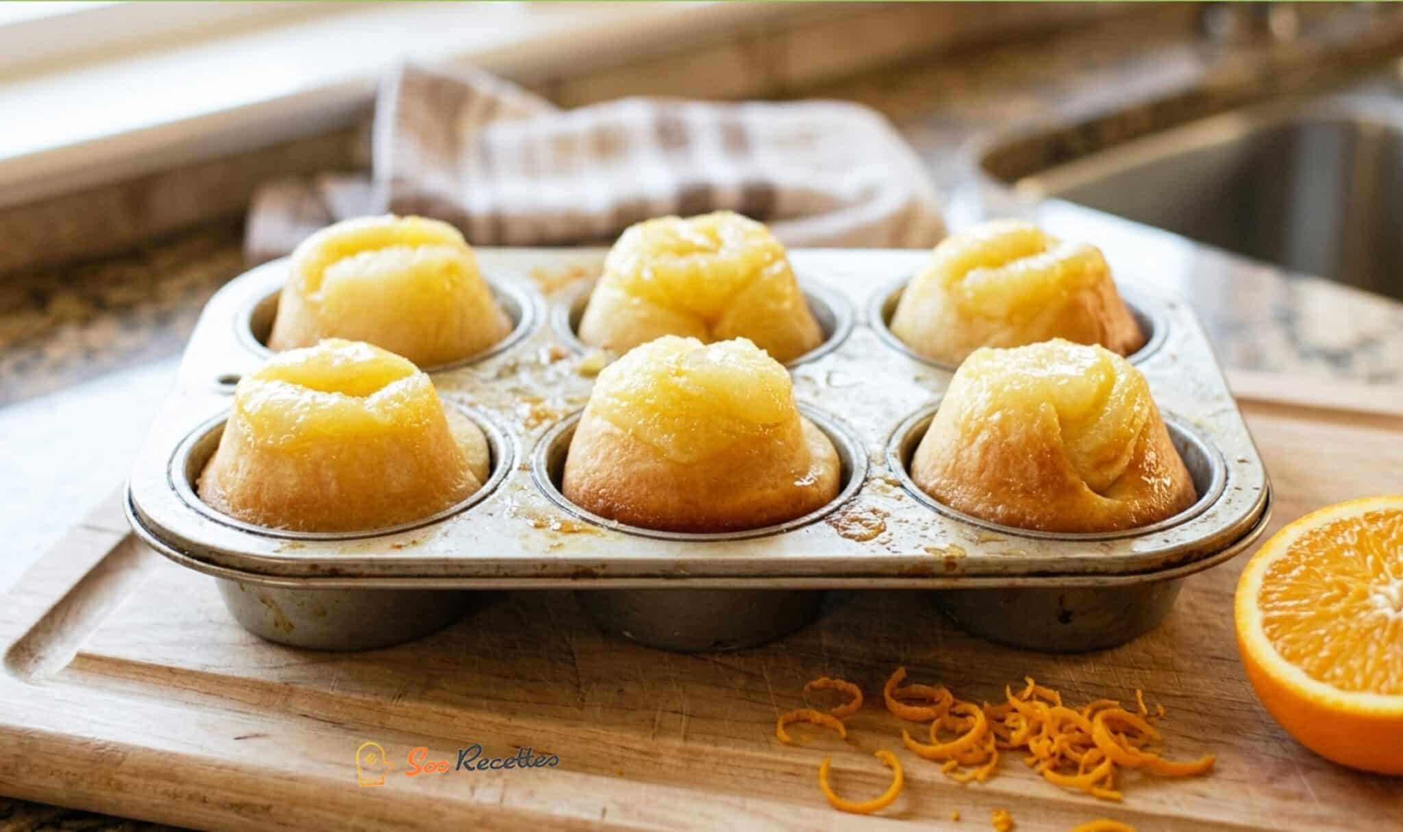 Roulés d'orange dans un moule à muffins avec demi-orange et zestes – recette SosRecette